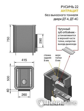 Дровяные печи-каменки Везувий Русичъ Антрацит 22 (ДТ-4) без выноса в Тамбове