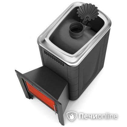 Дровяная банная печь TMF Ангара 2012 Carbon Витра с закрытой каменкой антрацит в Тамбове
